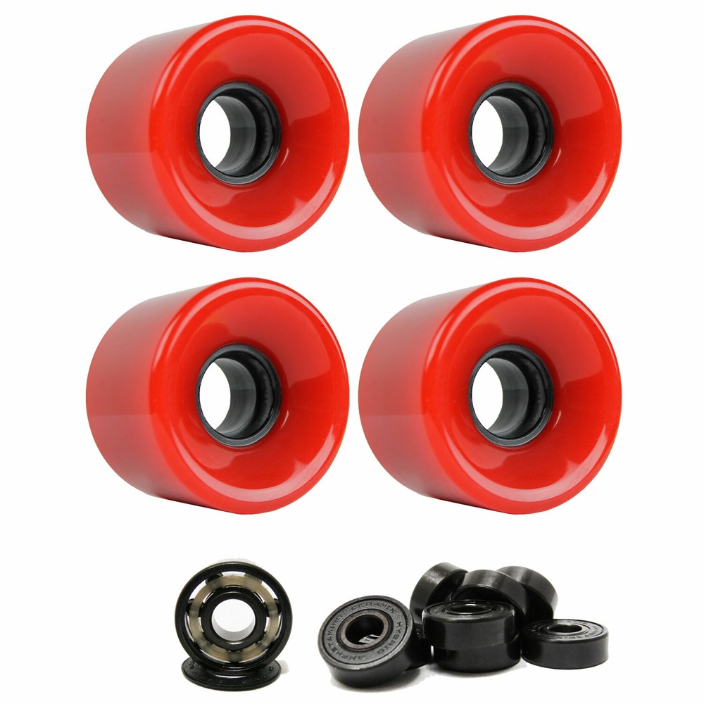 SKATEBOARD CRUISER WHEELS 59mm x 43mm 83A 186C Red CERAMIC BEARINGS