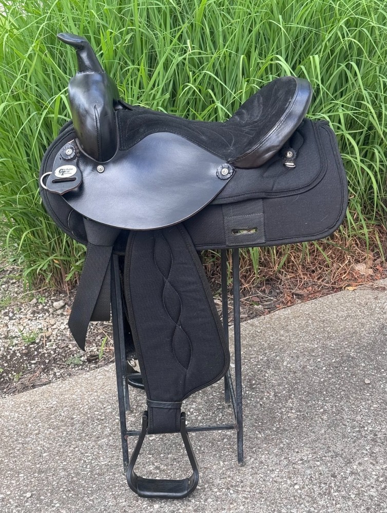 15″ CHISHOLM TRAIL Black Light Weight Leather & Cordura Western Saddle ~ CLEAN!!