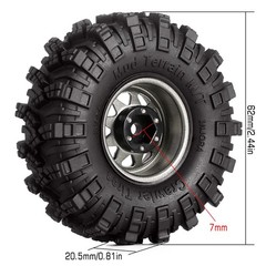 INJORA 1.0 Beadlock Wheel Mud Tires Set Deep Dish 1.0″ Wheels Small, Grey
