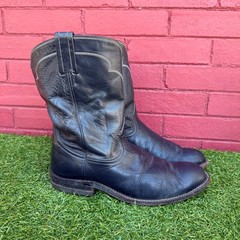 Vintage Tony Lama Black Leather Western Cowboy Boots Mens Size 8 C Rodeo Pullon