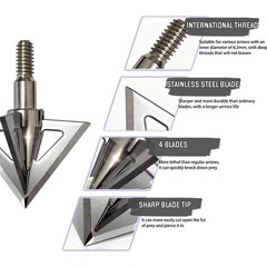 12Pcs Archery Broadheads 100 Grain 4 Blade Crossbow Compound Bow Hunting Tips