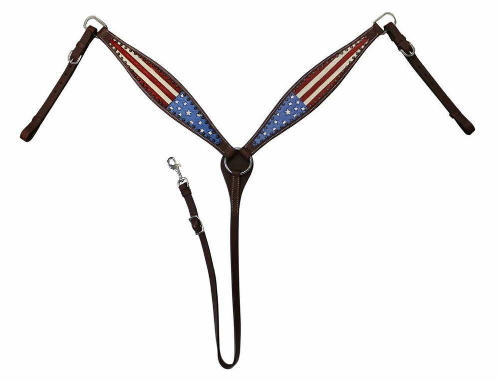 Tahoe Tack Patriotic American Flag Drum Dyed Leather Western Horse Breast Collar