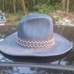 SS Denim Western Hat 100% Cotton Blue Multicolor Zigzag Band Made in USA