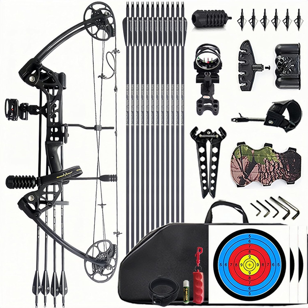 Adjustable Right-Hand Compound Bow Set for Beginners & Adults – 0-70 Lbs Draw