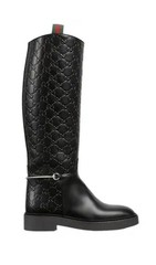 Gucci GG Embossed Black Tall Riding Boots with Strap & Metal Bit Detail 37EU/7US