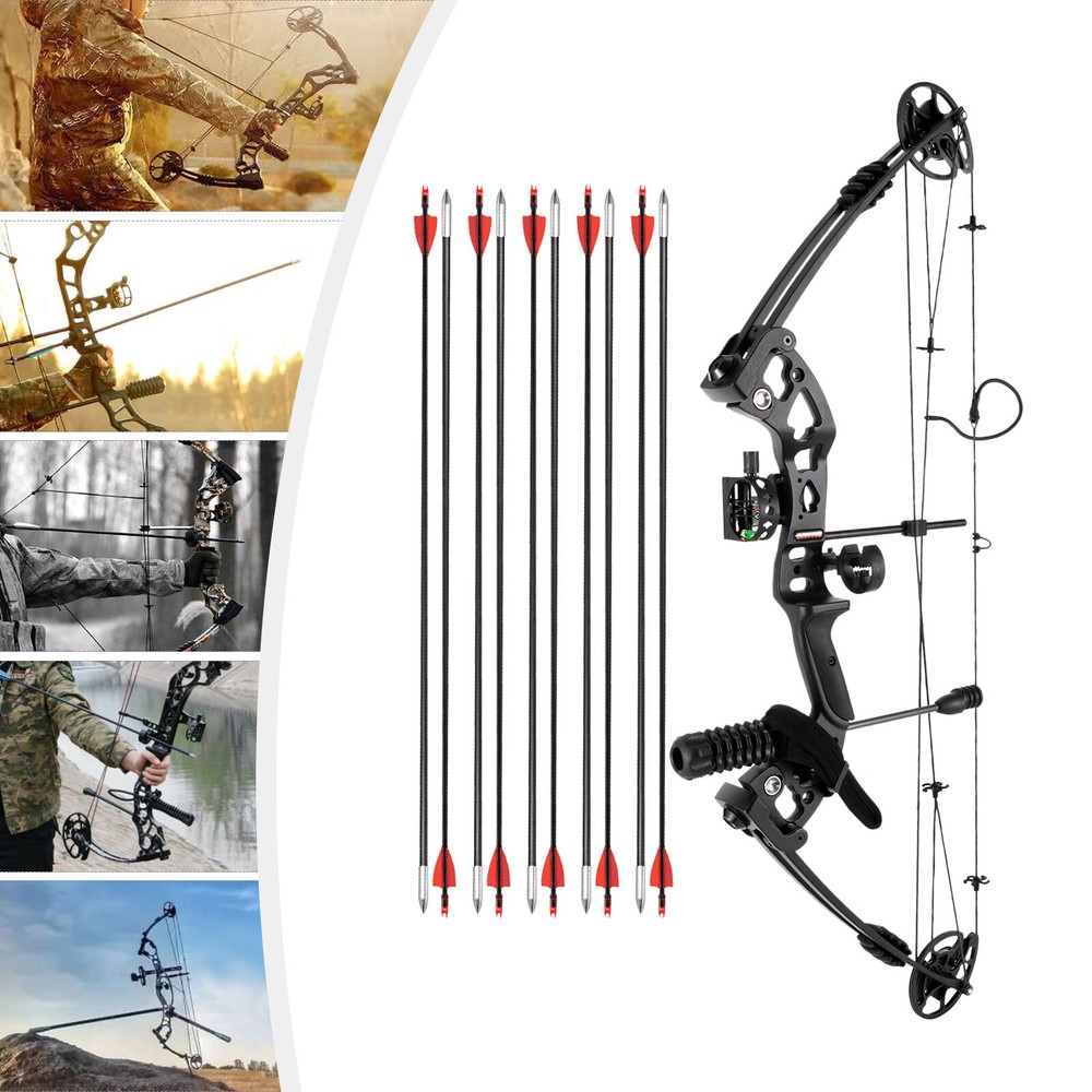 Battleship Compound Bow w/12pcs Arrows 30-60lbs Archery Target Hunting Set NEW