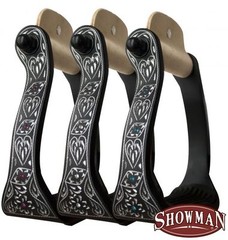 Beautiful Showman Engraved Aluminum Stirrups w/ Crystal Rhinestones FREE SHIP!