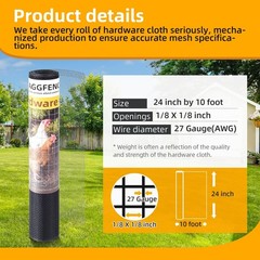 24in x 10ft Gray Hardware Cloth 1/8 inch 27Ga PVC Coated Wire Mesh Vinyl Coat…