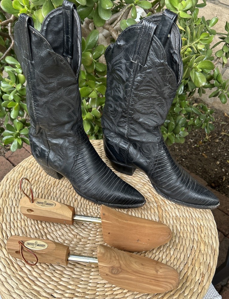 TONY LAMA MEN’S NACOGDOCHES TEJU LIZARD WESTERN BOOTS Men’s 8.5 Black From 1980s
