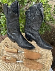 TONY LAMA MEN’S NACOGDOCHES TEJU LIZARD WESTERN BOOTS Men’s 8.5 Black From 1980s