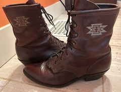 Vintage Packer Boots Brown Women’s Size 10 Lace-Up Kiltie Western Aztec Stitch