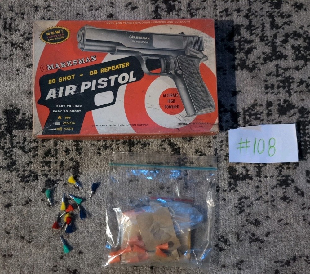 Vintage Marksman Repeater Air Pistol BB’s Pellet Darts Targets Extra Darts .177