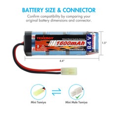 Tenergy 8.4V 1600mAh Airsoft Battery NiMH Flat Battery Pack with Mini Tamiya 2pk