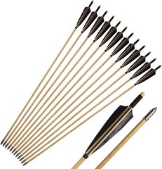 12PCS Wooden Archery Arrows – 33″ Shaft, Real Turkey Feathers for Longbow
