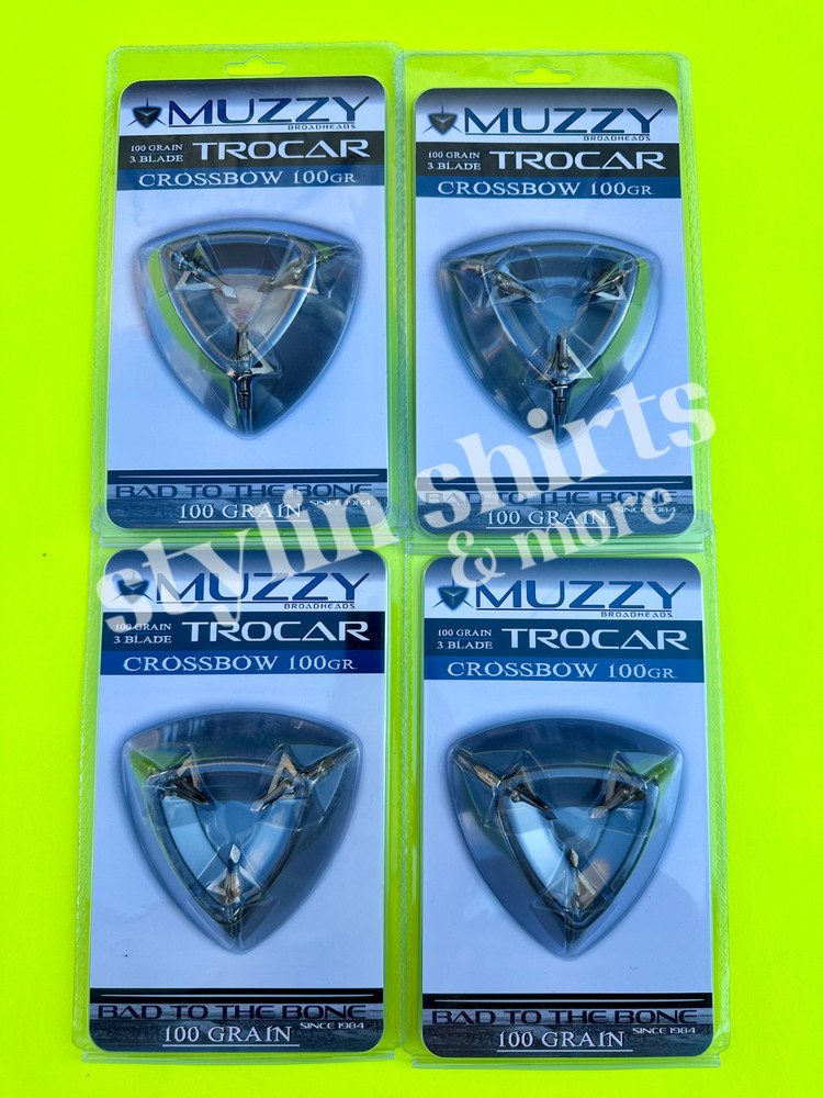 FOUR MUZZY 3 Blade CROSSBOW Trocar 100 Grain Archery Hunting Fixed Broadhead