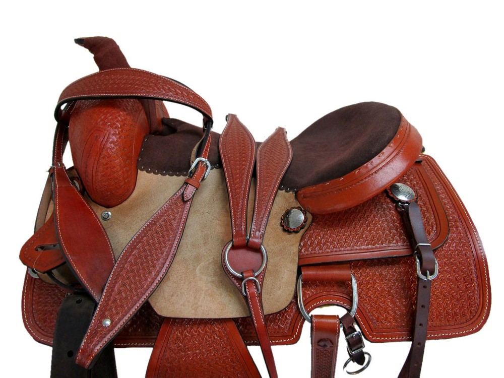 WESTERN TRAIL SADDLE 16″ PLEASURE BARREL RACING PINWHEEL TOOLED TACK SET FQHB