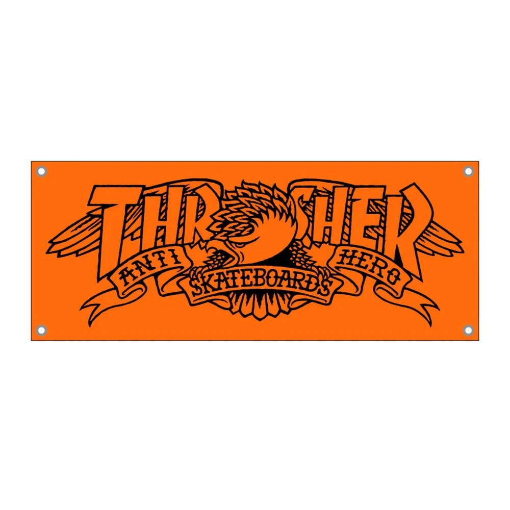 Thrasher Magazine X Anti Hero MAG BANNER Skateboard Banner ORANGE 39″x 17″