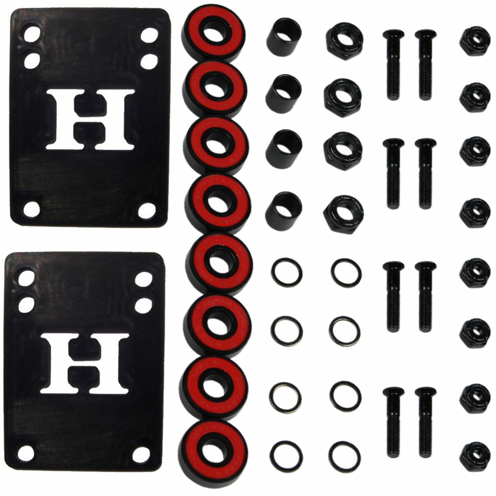 Skateboard Hardware Refresh Kit – Abec 5 Bearings, Risers, 1″ Hardware, Nuts