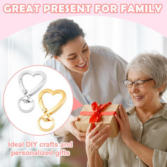 Heart Shape Keychain Clip, Heart Carabiner Spring Snap Gold, Silver, 16Pcs
