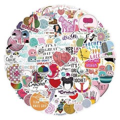 30Pcs Random Cute Crochet Knitting Tool Themed Stickers Waterproof Sewing Decals