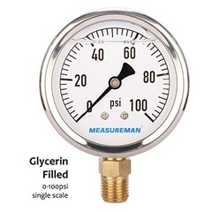 2-1/2″ Dial Size, Glycerin Filled Plumbing Pressure 0-100 psi Lower Mount