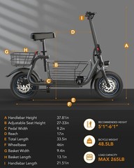 Gyroor C1S Electric Scooter w/ Seat & Carry Basket 21Miles Range For Pet Dog Cat