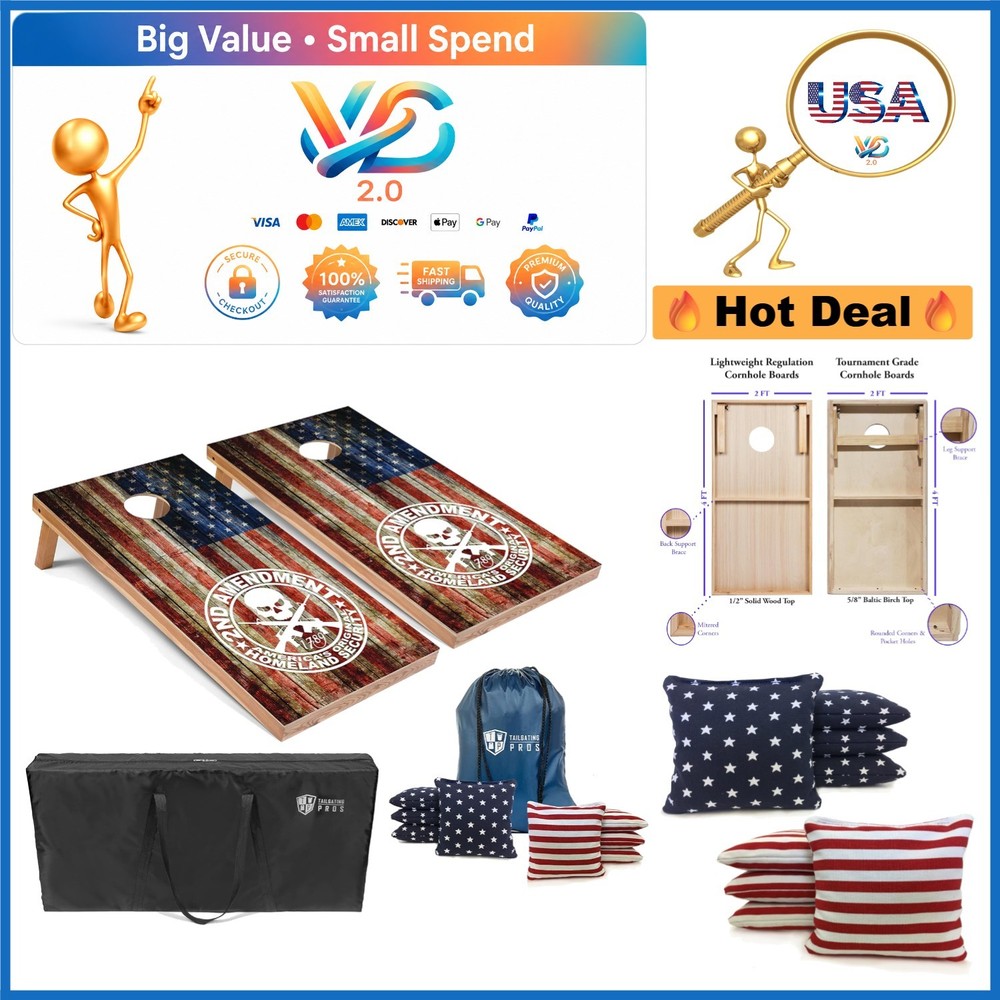 American Themed Cornhole Set 4’x2′ with Bean Bags Carrying Case Outdoor Game