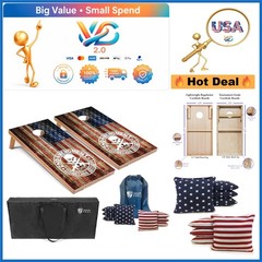 American Themed Cornhole Set 4’x2′ with Bean Bags Carrying Case Outdoor Game