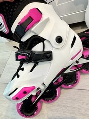 Rollerblade Apex Junior Adjustable Fitness Inline Skate, White/Pink 5.5-7.5