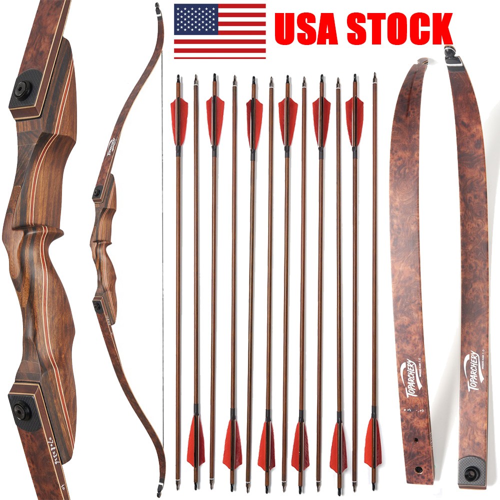Archery 60″ Takedown Recurve Bow 25-60lbs Bow Arrow Outdoor Hunting Shoot Target