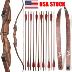 Archery 60″ Takedown Recurve Bow 25-60lbs Bow Arrow Outdoor Hunting Shoot Target