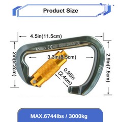 30KN Auto Locking Climbing Carabiner Aluminum Heavy Duty D-Shape Clip Twist Lock