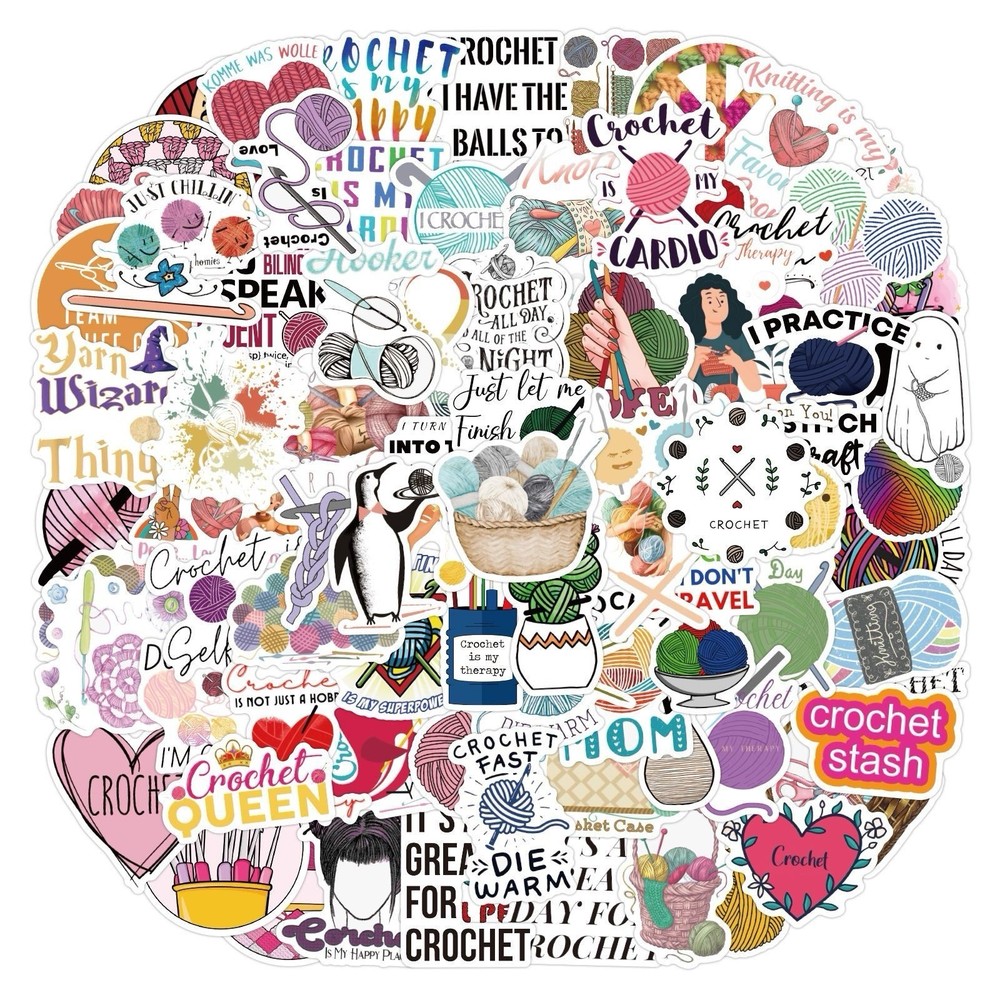 30Pcs Random Cute Crochet Knitting Tool Themed Stickers Waterproof Sewing Decals