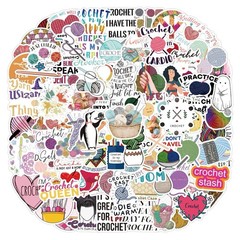 30Pcs Random Cute Crochet Knitting Tool Themed Stickers Waterproof Sewing Decals