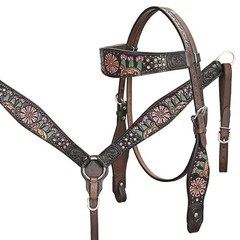 Western Headstall and Breast Collar Set HILASON Tooled Leather Horse Bridle Tack