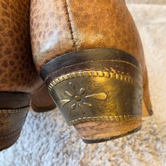 Vintage Dingo Womens Western Cowboy Boots Tan Leather Pointed Toe Brass Heel 8.5