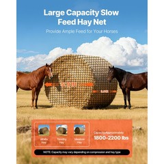 Round Bale Hay Net, 5.91 ft, 1.65 in Holes, PE, Knotless, Slow Feeder for Horses
