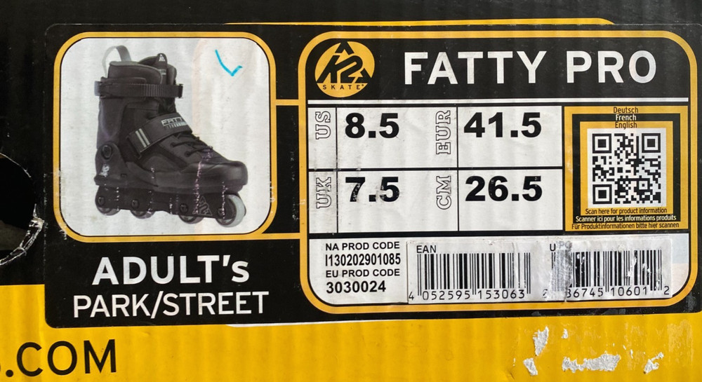 K2 FATTY PRO Aggressive Inline Skates size US 8.5 – 9 – 9.5 -10 -10.5 NEW IN BOX