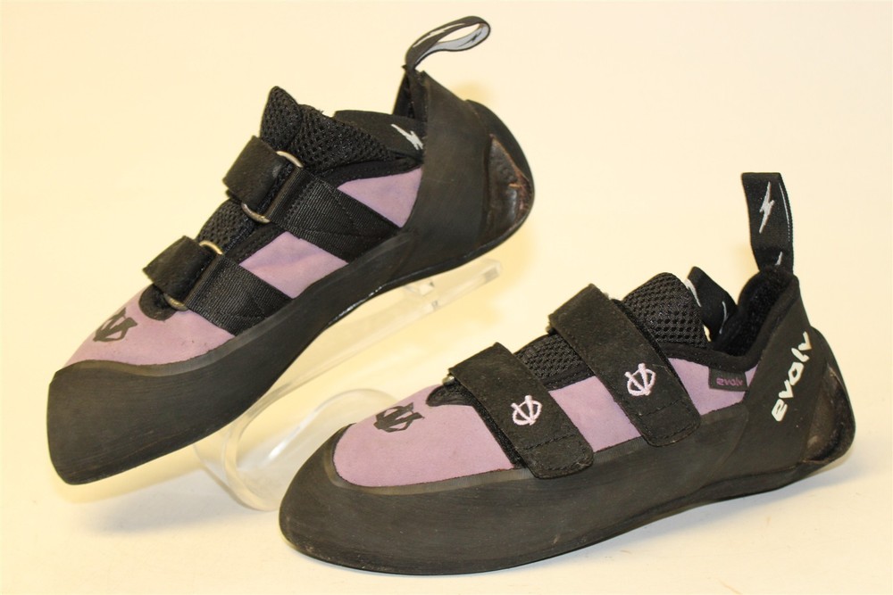 Evolv Elektra Womens Size 9.5 41 USA Made Purple Black Strap Rock Climbing Shoes