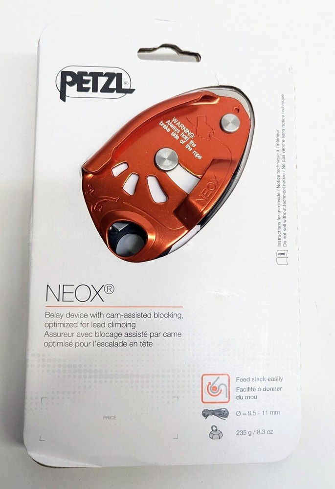 Petzl NEOX Belay Device with Cam-Assisted Blocking – Orange – D016AA01