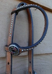 Beautiful Cowperson Tack Studded Silver Brass Copper Red Stones Horse Headstall