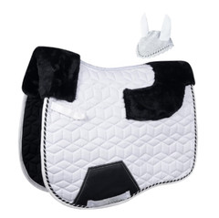 White Horse Saddle Pad & Fly Veil Set Quilted Dressage Equestrian Riding Tack