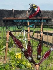 Ruby Red Rhinestone Crystal One Ear Bling Bridle Breast Collar Set