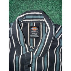 Dickies Skateboarding Button Up Shirt Mens Large Short Sleeve Striped Green Sm