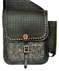Western Leather Horse Saddle Bag Tooled Genuine Cow Hide 10 L x 10 W x 3 ½ Dw2
