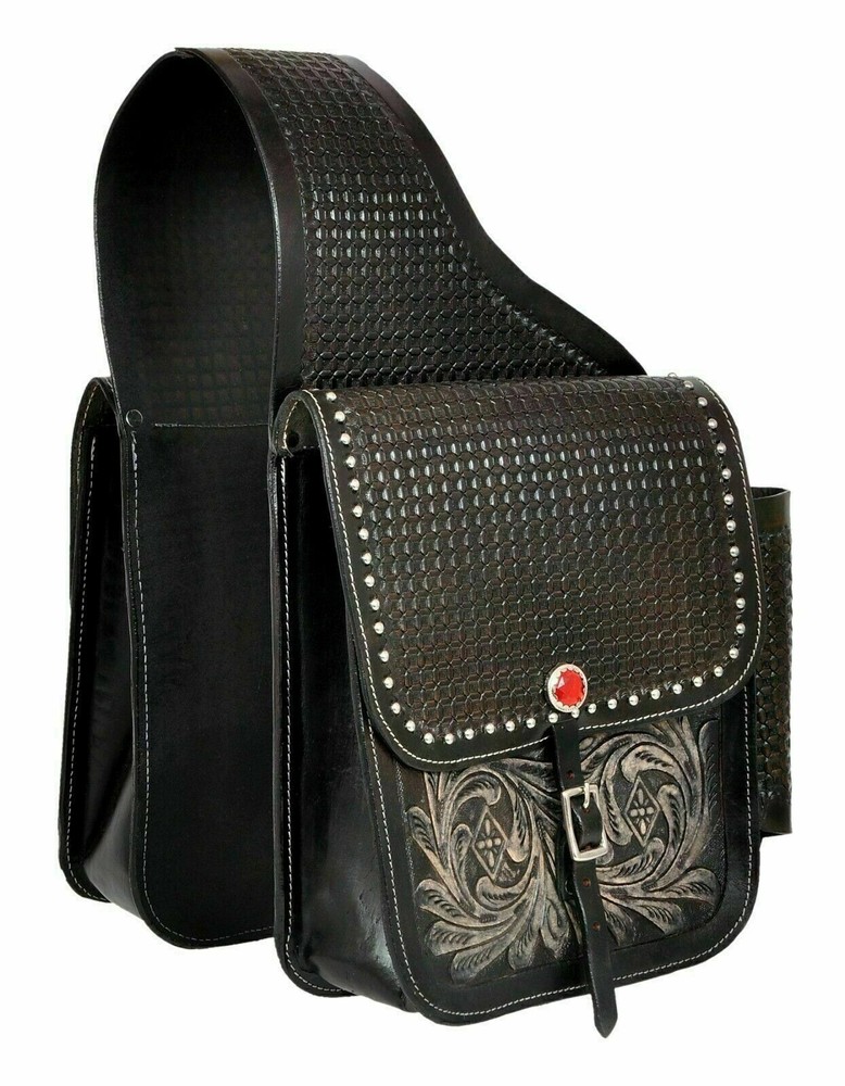Western Leather Horse Saddle Bag Tooled Genuine Cow Hide 10 L x 10 W x 3 ½ Dw2