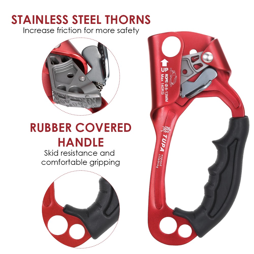 Climbing Hand Ascender 140kg Bearing Capacity Fits 8-13mm Single Rope Outdoor