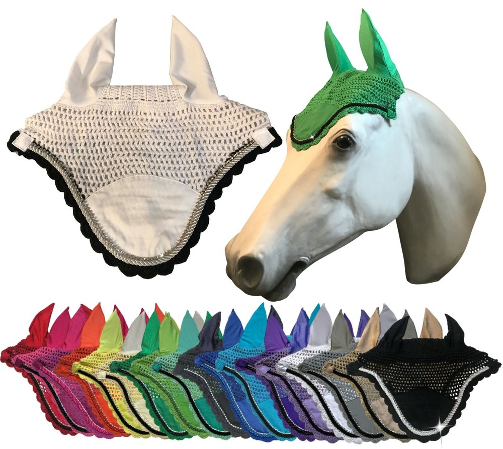 Horse Ear Bonnets | Fly Veil | with Bling and Decorative Rope/Cord Trim