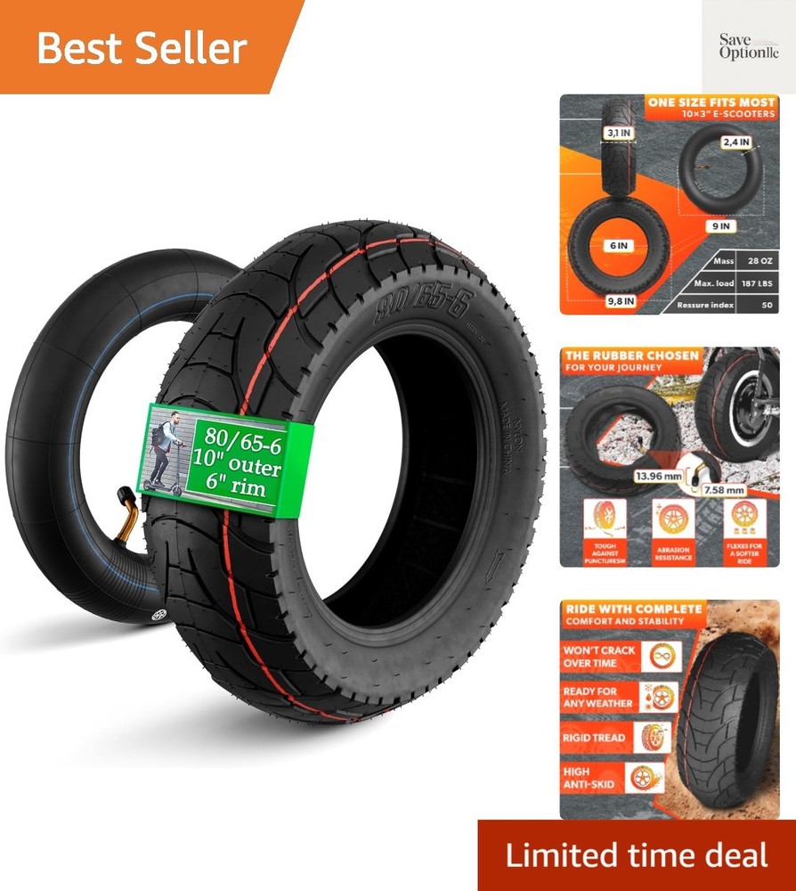 80/65-6 Scooter Tire Tube for All Seasons – 10×3″ Electric Scooter Tires Repl…