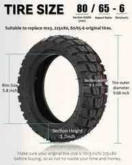 10×3 255×80 80/65-6 Off-road Vacuum Tire Rubber Outer Tire Replacement for Varla
